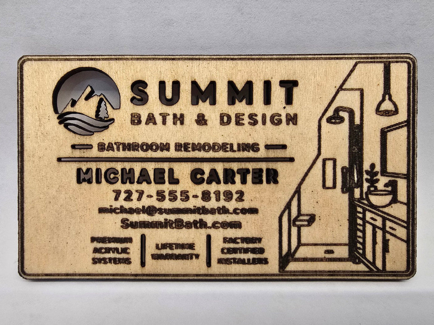 DARK ENGRAVING Custom Wooden Business Cards | Logo & Text | 50 Pack