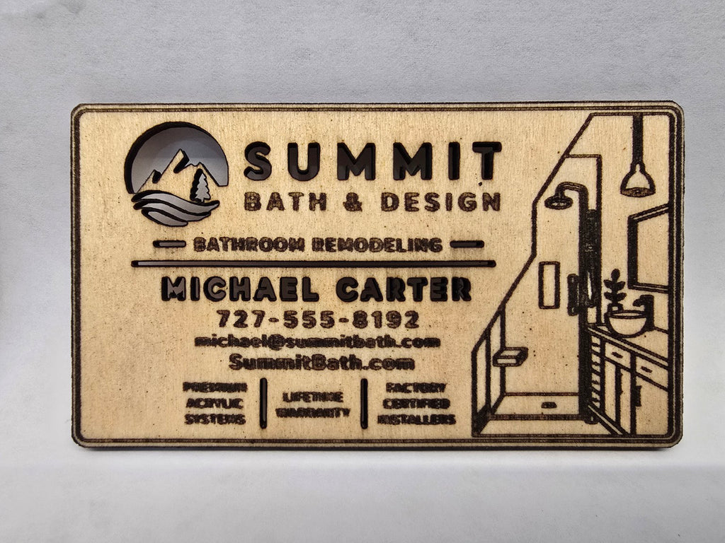 DARK ENGRAVING Custom Wooden Business Cards | Logo & Text | 50 Pack