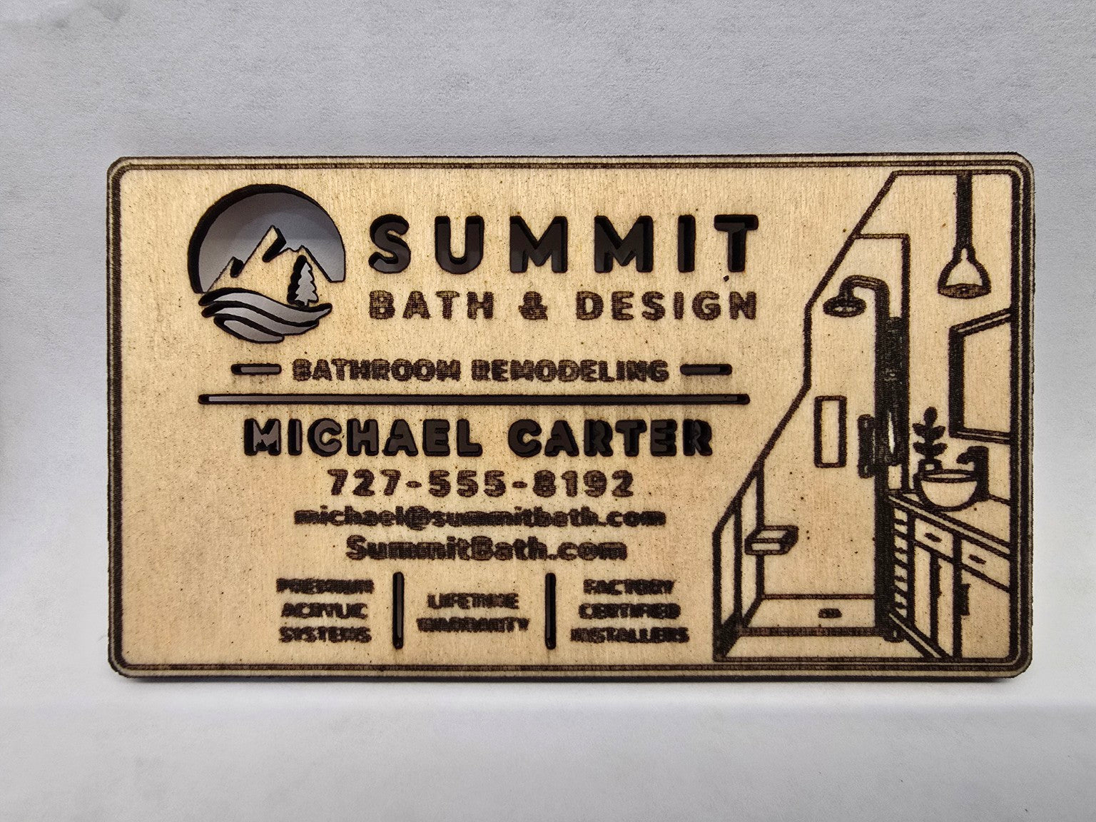 DARK ENGRAVING Custom Wooden Business Cards | Logo & Text | 50 Pack
