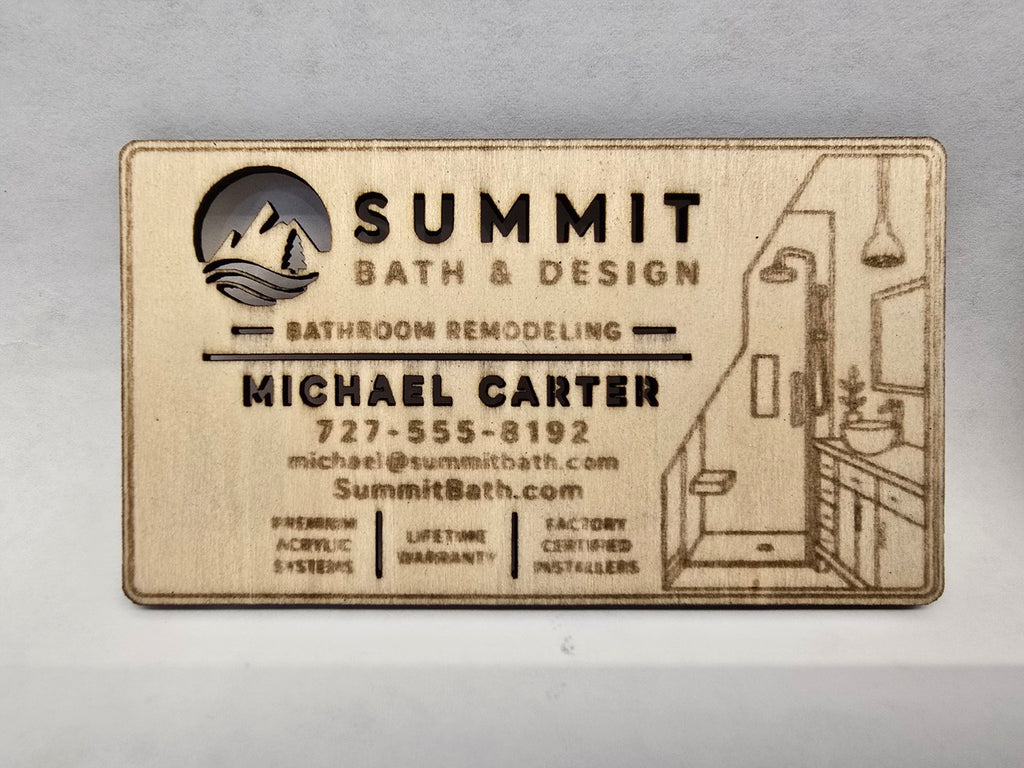 NATURAL ENGRAVING Custom Wooden Business Cards | Logo & Text | 50 Pack