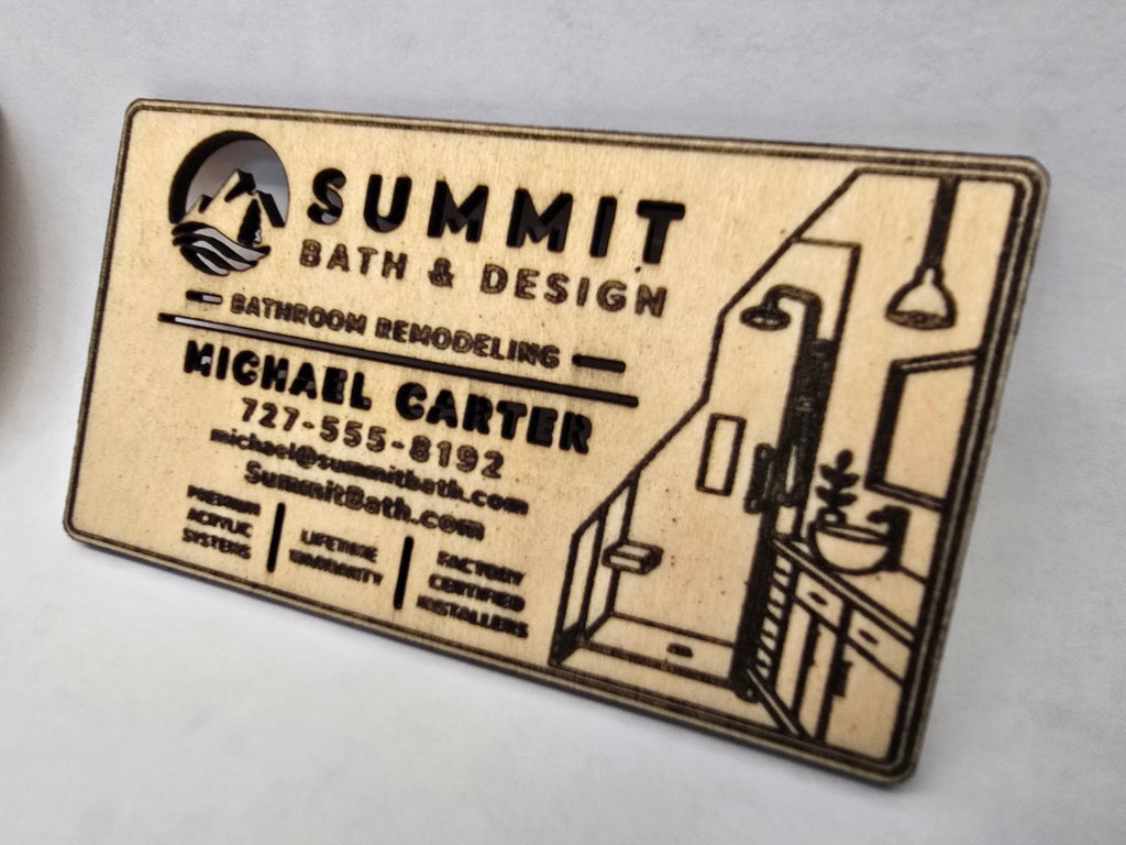 DARK ENGRAVING Custom Wooden Business Cards | Logo & Text | 50 Pack