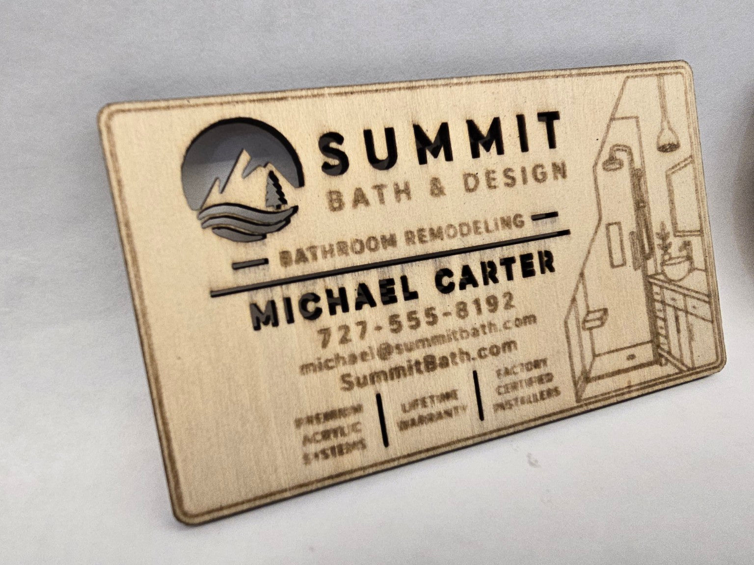 NATURAL ENGRAVING Custom Wooden Business Cards | Logo & Text | 50 Pack