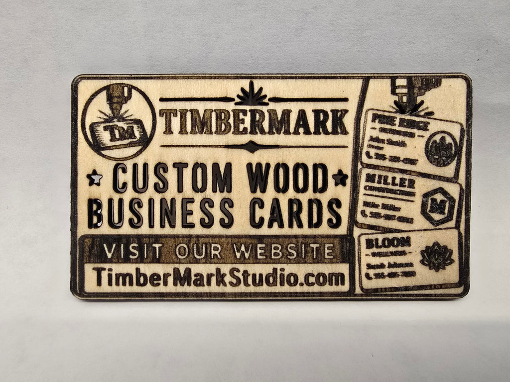 DARK ENGRAVING Custom Wooden Business Cards | Logo & Text | 50 Pack