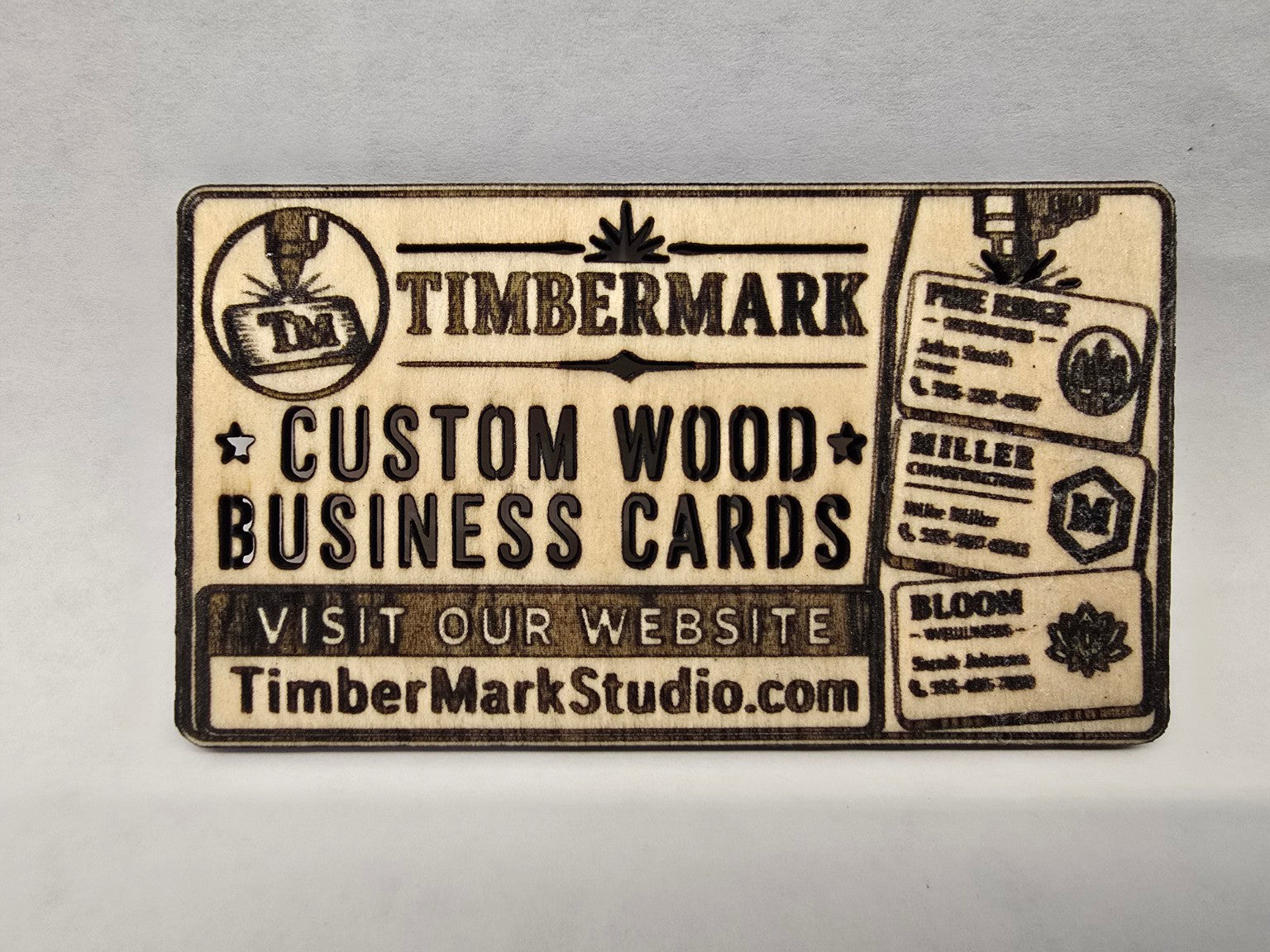 DARK ENGRAVING Custom Wooden Business Cards | Logo & Text | 50 Pack