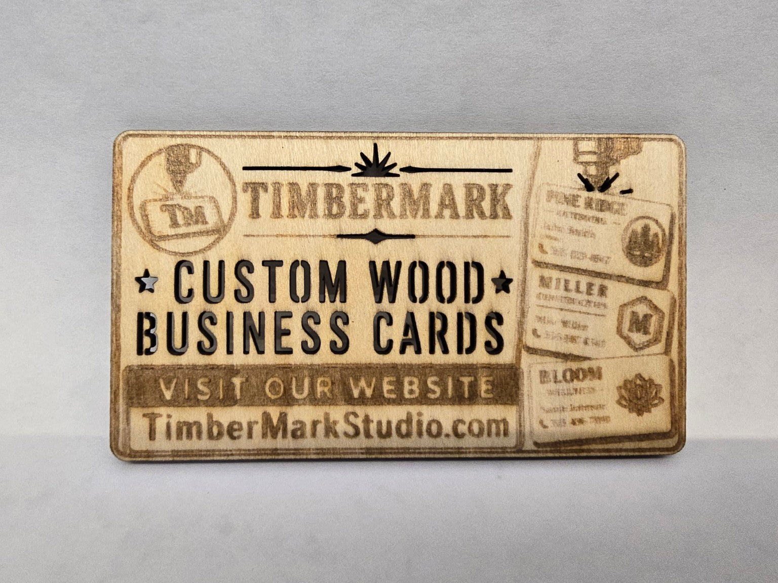NATURAL ENGRAVING Custom Wooden Business Cards | Logo & Text | 50 Pack