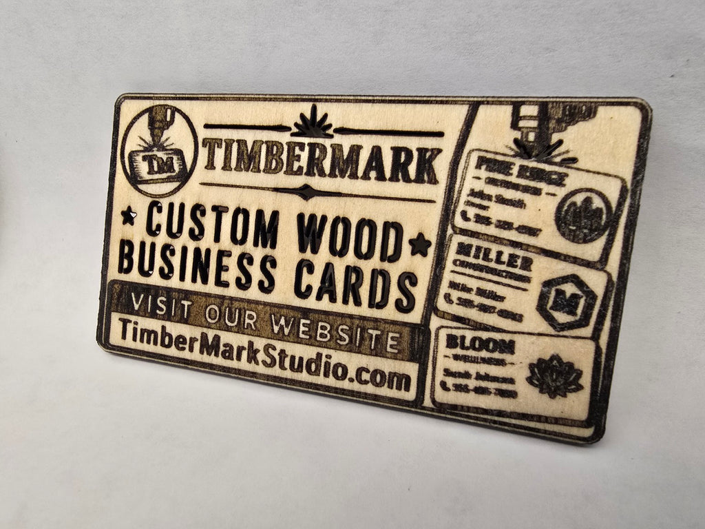 DARK ENGRAVING Custom Wooden Business Cards | Logo & Text | 50 Pack