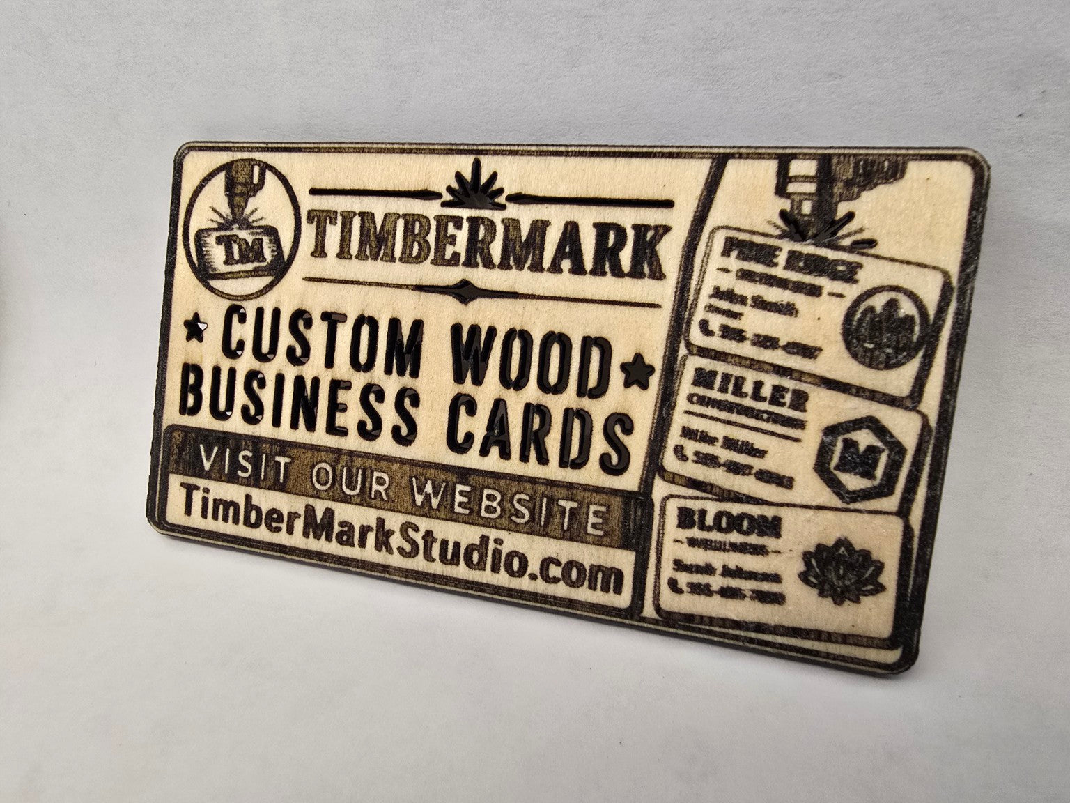 DARK ENGRAVING Custom Wooden Business Cards | Logo & Text | 50 Pack