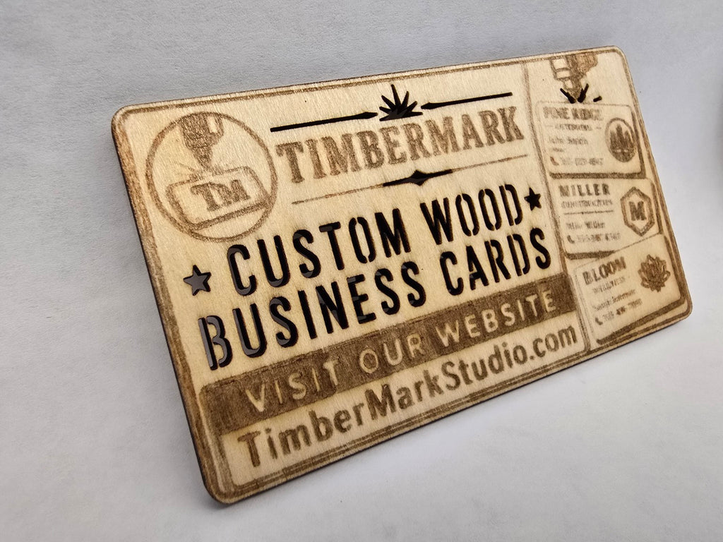 NATURAL ENGRAVING Custom Wooden Business Cards | Logo & Text | 50 Pack