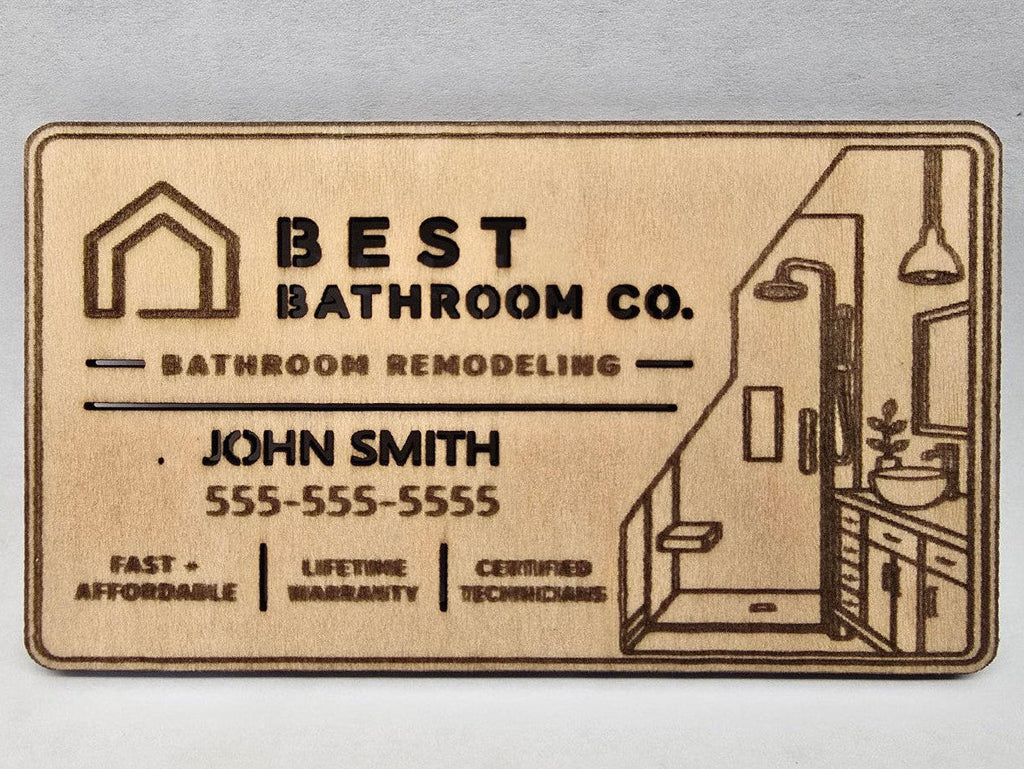 NATURAL ENGRAVING Custom Wooden Business Cards | Logo & Text | 50 Pack