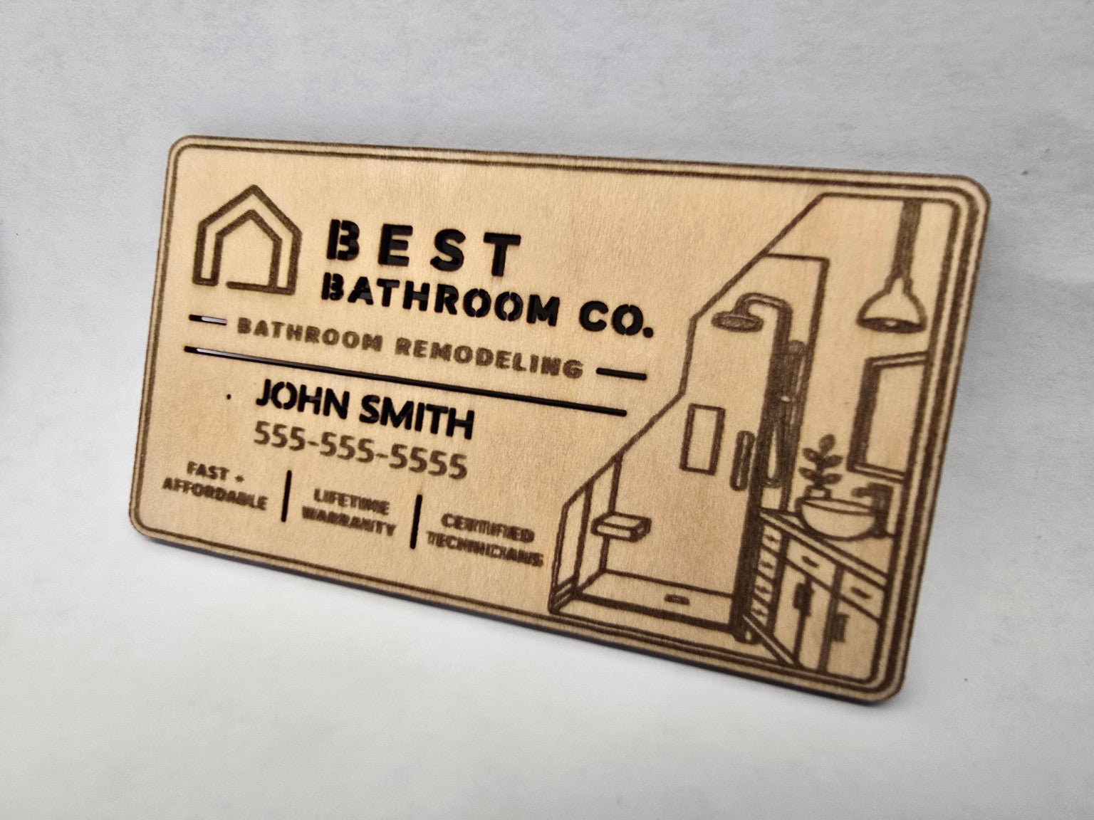 NATURAL ENGRAVING Custom Wooden Business Cards | Logo & Text | 50 Pack