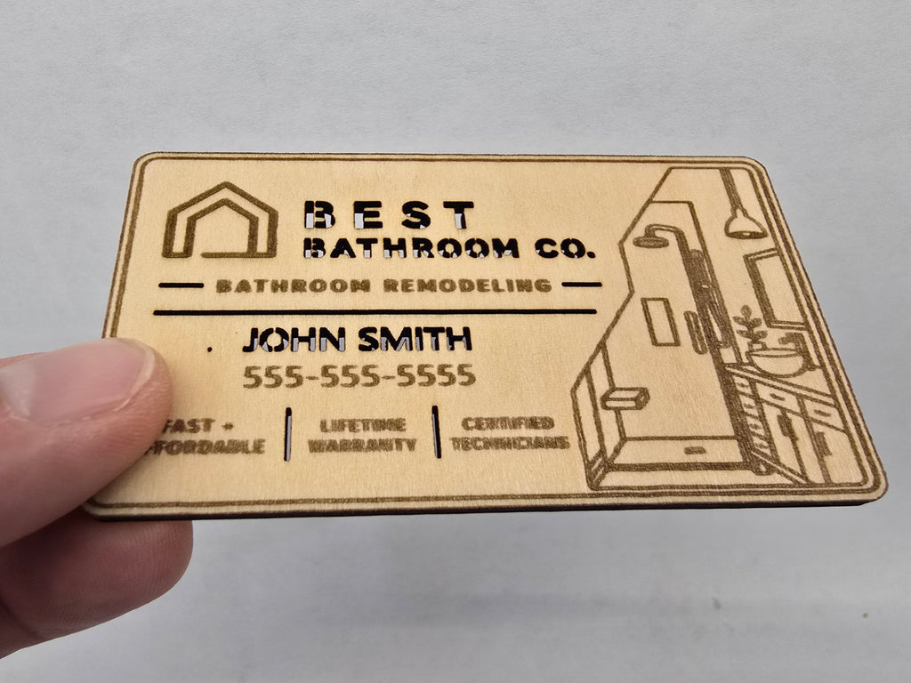 NATURAL ENGRAVING Custom Wooden Business Cards | Logo & Text | 50 Pack