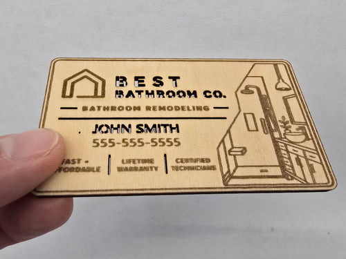 NATURAL ENGRAVING Custom Wooden Business Cards | Logo & Text | 50 Pack