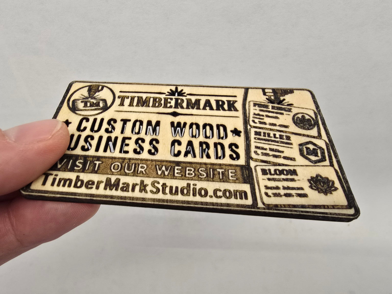 DARK ENGRAVING Custom Wooden Business Cards | Logo & Text | 50 Pack