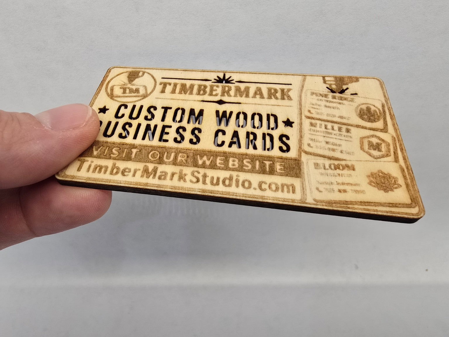 NATURAL ENGRAVING Custom Wooden Business Cards | Logo & Text | 50 Pack